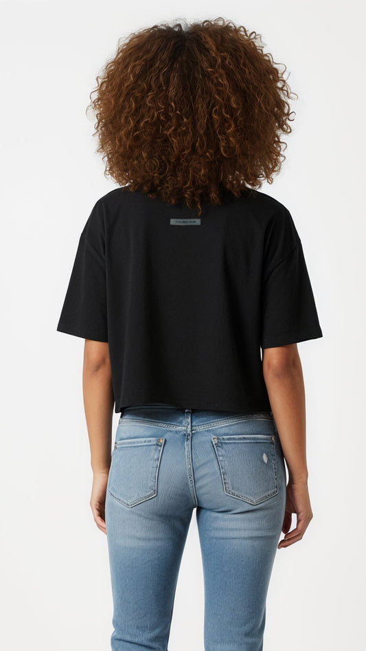 Female Oversized Crop Black