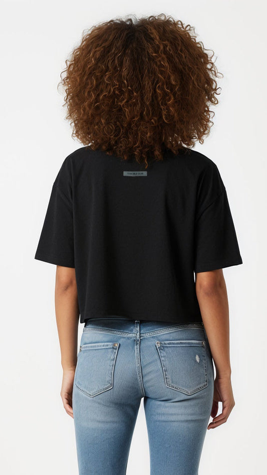 Female Oversized Crop Black
