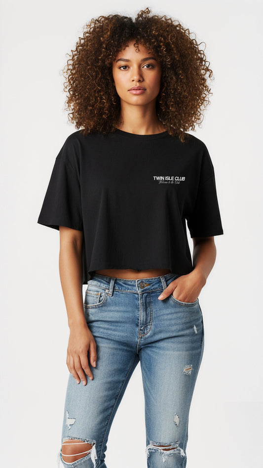 Female Oversized Crop Black